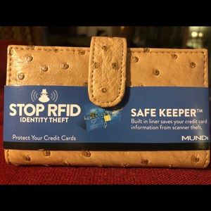 Safe Keeper Beige Ostrich Mundi Wallet, Credit Card Holder.
